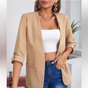 SHEIN LUNE Roll Up Sleeve Open Front Blazer